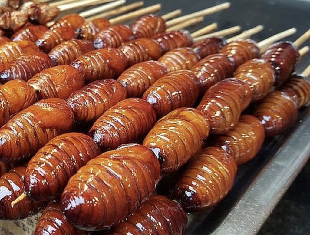 SparkBayelsa-Delicious Grilled Insects on Bamboo Skewers