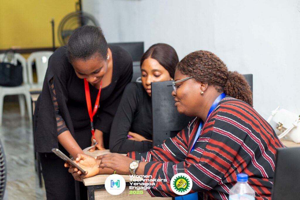 Bayelsa women participating in Women Techmakers Yenagoa Engage 2025 event, learning tech skills and building community.
